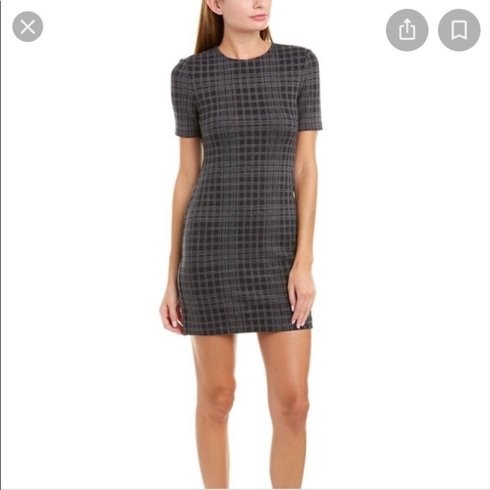 Theory RIJIK SS Black Grid-Print Shift Dress